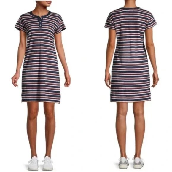 Madewell Women's Bengali T-Shirt Dress - Indigo Striped Henley, XX-Small (XXS) - Picture 2 of 7